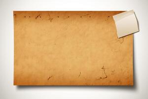 Old paper sheet with sticky note offering copy space for text photo