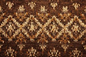 Knitted wool fabric texture showing intricate brown and beige pattern photo