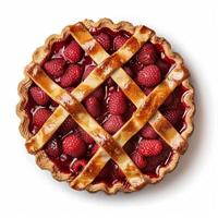 Delicious homemade raspberry pie isolated on white background photo