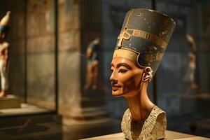 Bust of nefertiti, an ancient egyptian queen, displayed in a museum photo