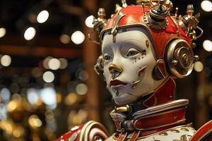Steampunk robot showing artificial intelligence and futuristic technology photo