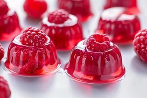 Raspberry jelly with fresh raspberries creating a delicious dessert photo