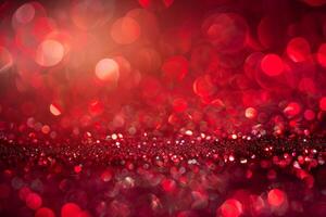 Red glitter and abstract bokeh creating festive christmas background photo