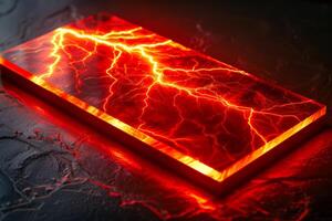 Lightning striking through transparent panel illuminating dark background photo