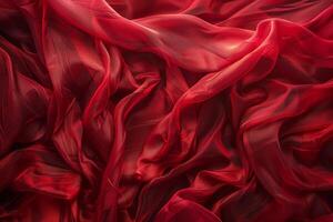 Red chiffon fabric flowing in gentle waves, luxurious textile background photo