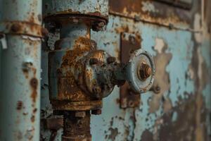 Rusty valve showing deterioration in industrial setting photo