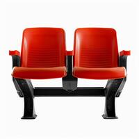Two empty red plastic seats with armrests on white background photo