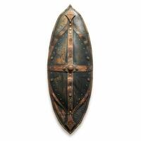 Medieval shield standing upright on white background photo