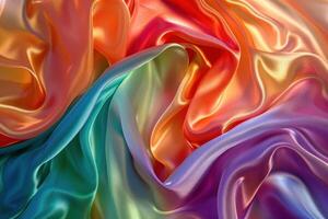 Smooth elegant rainbow gradient satin fabric creating flowing shape background photo