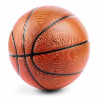 Basketball ball resting on white background representing sporting achievement photo