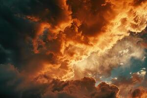 Dramatic orange and grey clouds creating a stunning sunset sky photo