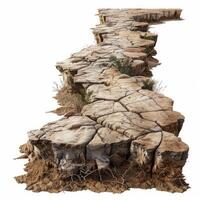 Cracked dry soil creating a path through barren landscape photo