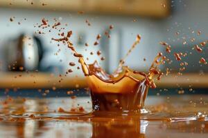 Coffee splashing in the kitchen creating a crown shape photo