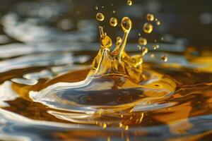 Golden splash creating ripples and droplets in liquid surface photo