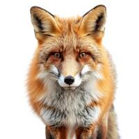 Red fox standing on white background, looking forward photo