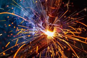 Welding machine creating sparks while joining metal components photo