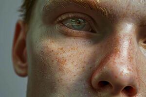 Close up of freckled face showing eye and nose details photo