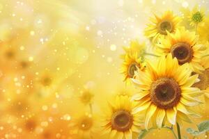 Sunflowers creating a vibrant yellow floral background with sparkling bokeh effect photo