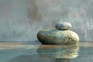 Balancing stones creating a peaceful atmosphere in water with abstract background photo