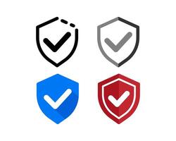 Shield with check mark icon set vector