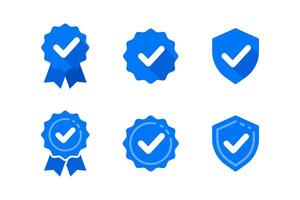 Verify verified label and icon set in blue color vector