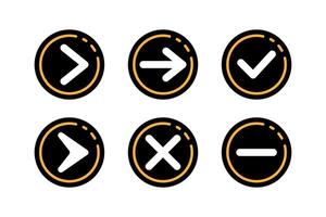 Arrow buttons and bullets symbol including arrows, a check mark, a cross, and a minus sign vector
