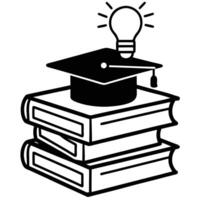Education concept with books graduation cap and lightbulb idea black and white vector