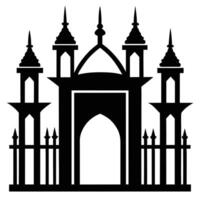 Silhouette of a religious building with minarets and spiked fence vector