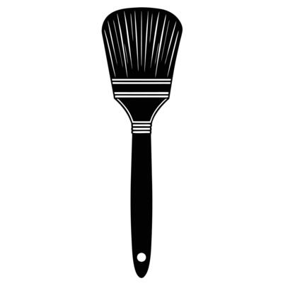 Black and white graphic of a paintbrush tool with a classic style