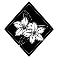 Plumeria flower icon black and white floral design with diamond border vector