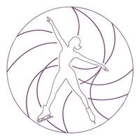 Figure skating elegance line art minimalist design with swirling purple background vector
