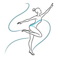 Minimalist line art of a rhythmic gymnast with ribbon in dynamic pose vector