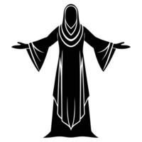 Mysterious figure in cloak silhouette with arms wide open isolated vector
