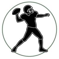 Quarterback throwing football player action outline icon within circular border vector