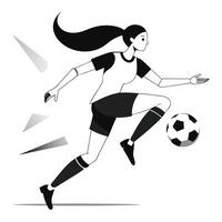 Female soccer player kicking a ball in monochrome action illustration design vector
