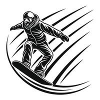 Monochromatic illustration of a snowboarder in action with dynamic speed lines graphic vector