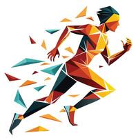 Abstract geometric runner illustration with triangle shapes in motion on a white background vector
