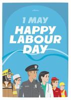 group of workers from many profession stand together as unity for international workers labour day celebration poster edition vector