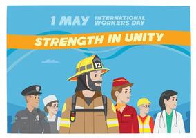 group of workers from many profession stand together as unity for international workers labour day celebration landscape edition vector