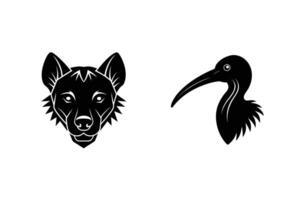 Graphic featuring a dog and an ibis bird black silhouettes on a white background vector