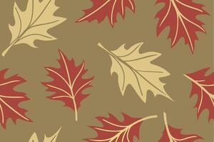 Seamless pattern featuring abstract red and gold oak leaves on a warm brown background vector