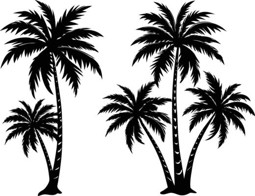 Palm Trees Silhouette Set with Different Positions Illustration