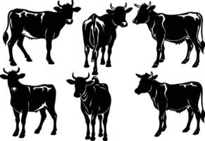 Jersey Cow Silhouette Set with Different Positions Illustration vector