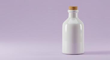White Bottle on Pastel Purple Background for Cosmetic or Apothecary Design photo