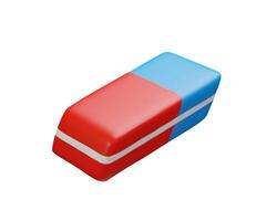 3d eraser. Three-dimensional illustration. Rubber tool at the school. Education equipment to correct mistakes. Office stationary object with pen. Remove wrong idea at work, class, university vector