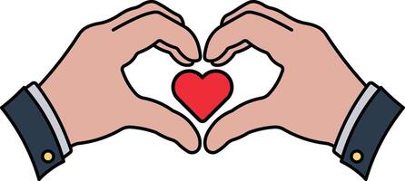 color illustration hand gesture heart with red heart in the center no background vector