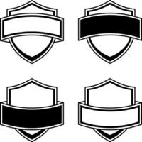 collection of black icons shield with empty ribbon for text or other without background vector