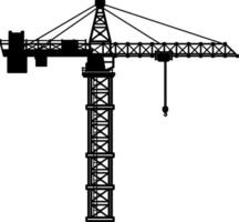 Minimalistic black silhouette of a construction tower crane. Isolated icon on transparent background. Ideal for architecture, engineering, or construction-themed projects. vector