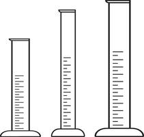 Labeled Graduated Measuring Cylinder for Scientific and Laboratory Applications, three measuring glass. outline draw. vector