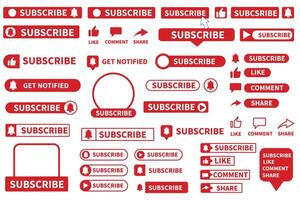 Set of subscribe button, red subscribe button social media button. Share, thumb up, like vector